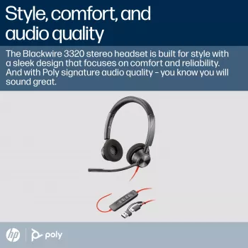 HP Poly Schwarzwire 3320 Stereo Microsoft Teams Certified USB-C Headset +USB-C/A Adapter