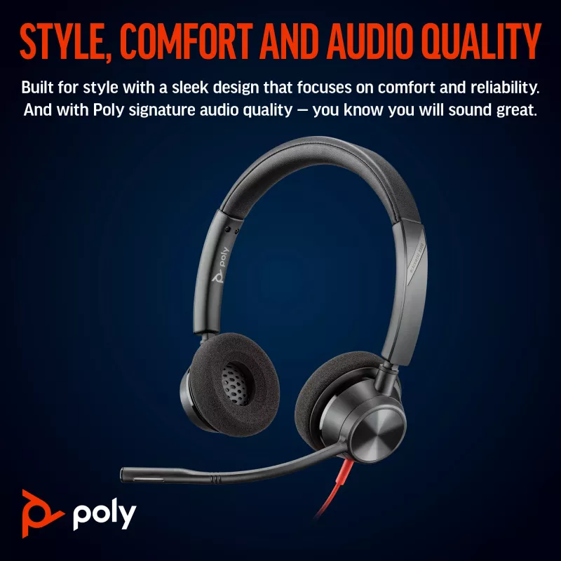 HP Poly Schwarzwire 3320 Stereo Microsoft Teams Certified USB-C Headset +USB-C/A Adapter