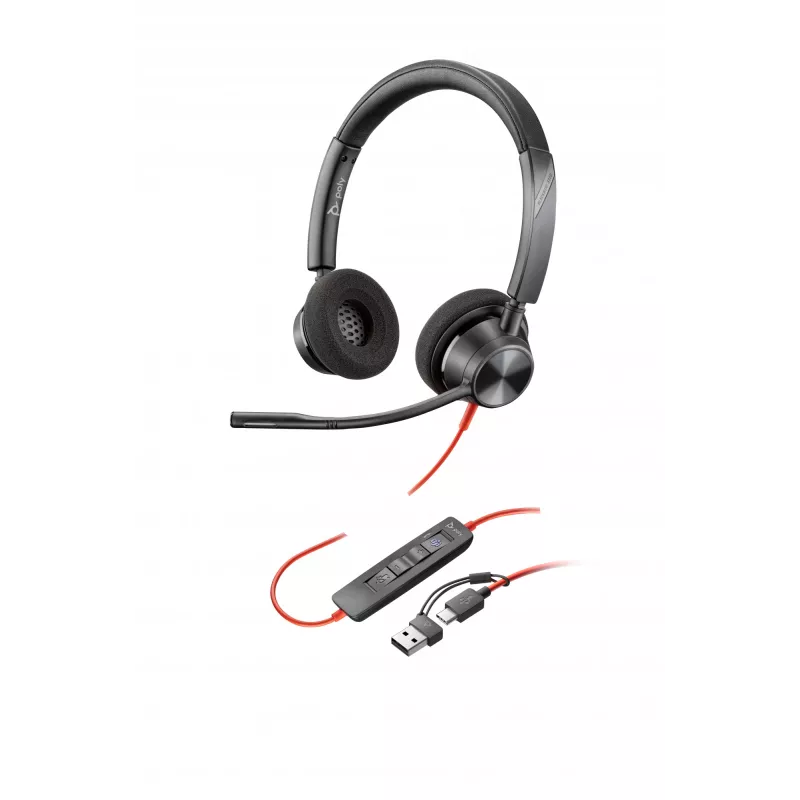 HP Poly Schwarzwire 3320 Stereo Microsoft Teams Certified USB-C Headset +USB-C/A Adapter