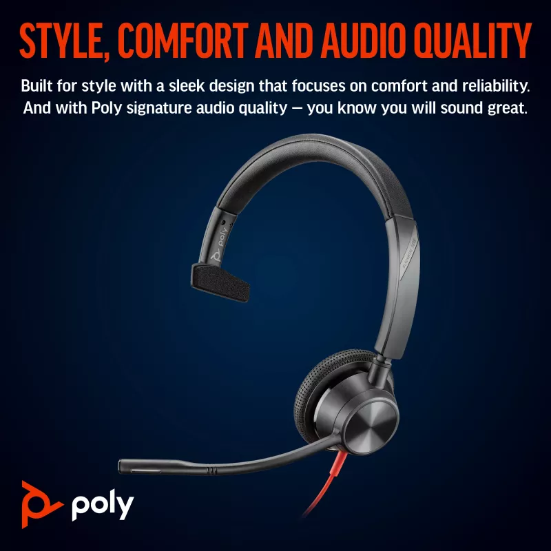 HP Poly Schwarzwire 3315 Mono-USB-C-Headset +3,5-mm-Stecker + USB-C/A-Adapter