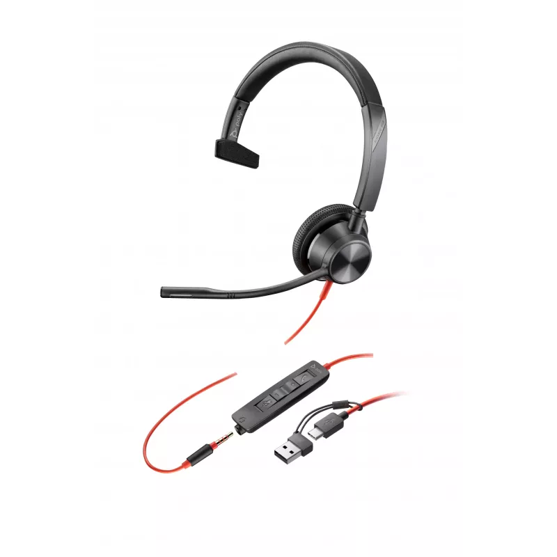 HP Poly Schwarzwire 3315 Mono-USB-C-Headset +3,5-mm-Stecker + USB-C/A-Adapter