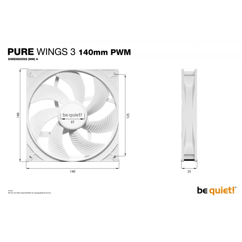 be quiet! Pure Wings 3 140mm PWM Weiß Gehäuselüfter für Computer 14 cm 1 St.