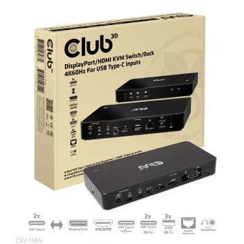 CLUB3D DisplayPort/HDMI KVM-Switch/Dock 4K60Hz für USB Typ-C-Eingänge
