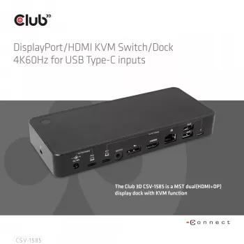CLUB3D DisplayPort/HDMI KVM-Switch/Dock 4K60Hz für USB Typ-C-Eingänge