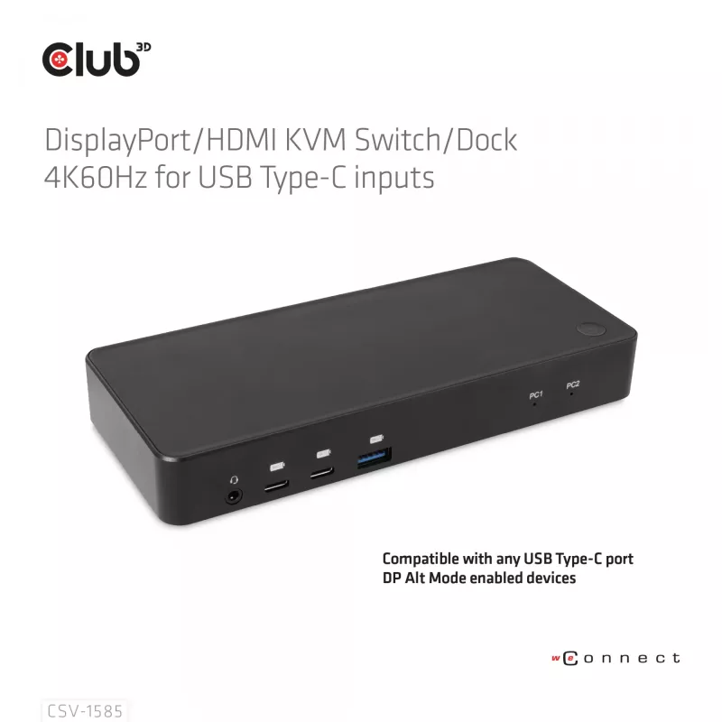 CLUB3D DisplayPort/HDMI KVM-Switch/Dock 4K60Hz für USB Typ-C-Eingänge