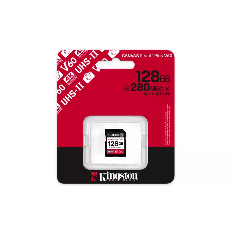 Kingston Technology 128 GB Canvas React Plus SDXC UHS-II 280R/100W U3 V60 für Full HD/4K