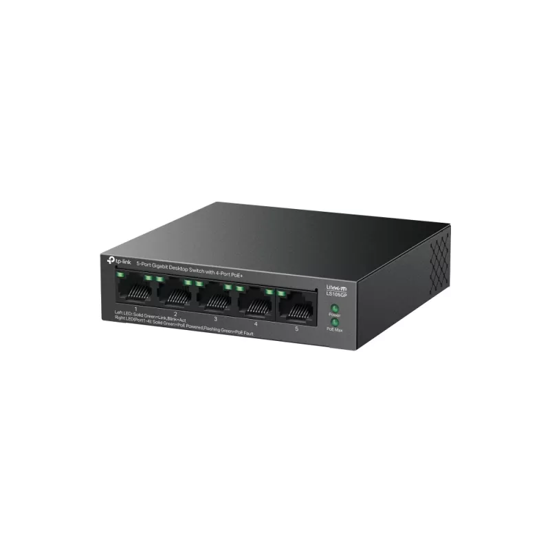 TP-LINK LiteWave 5-Port Gigabit Desktop-Switch mit 4-Port PoE+ (5x Gigabit, 4 PoE+, 65 W PoE-Budget)