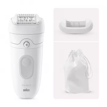 Epilator Braun Silk-épil 5 5-011 — batteriebetrieben, MicroGrip-Pinzetten, Nass & Trocken, Massage, weiß