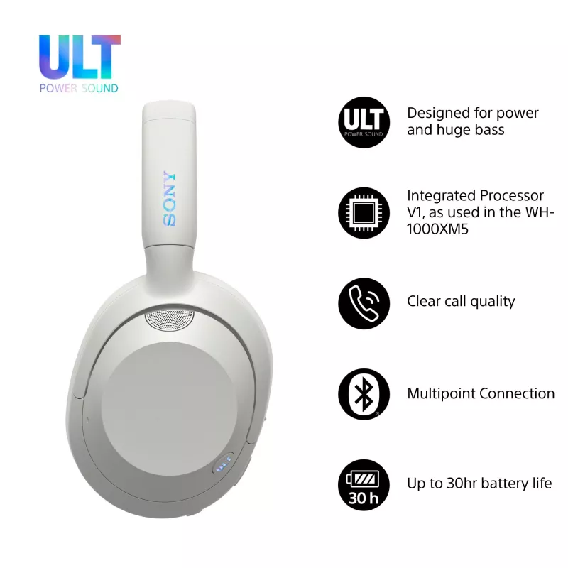 Headset Sony WH-ULT WEAR monaural, kabelgebunden & Bluetooth 5.2, ANC, 50h Akku (ANC aus), USB-C-Ladung, weiß