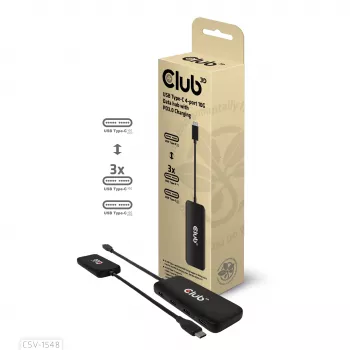 CLUB3D USB Type-C 4-Port 10G Daten-Hub mit PD3.0-Ladung