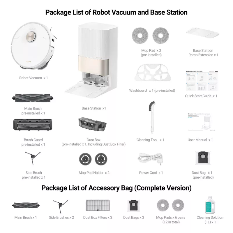 Dreame X40 Ultra Complete, beutellos, Weiß, rund, Staubbeutel, 2 Rad/Räder, 0,3 l