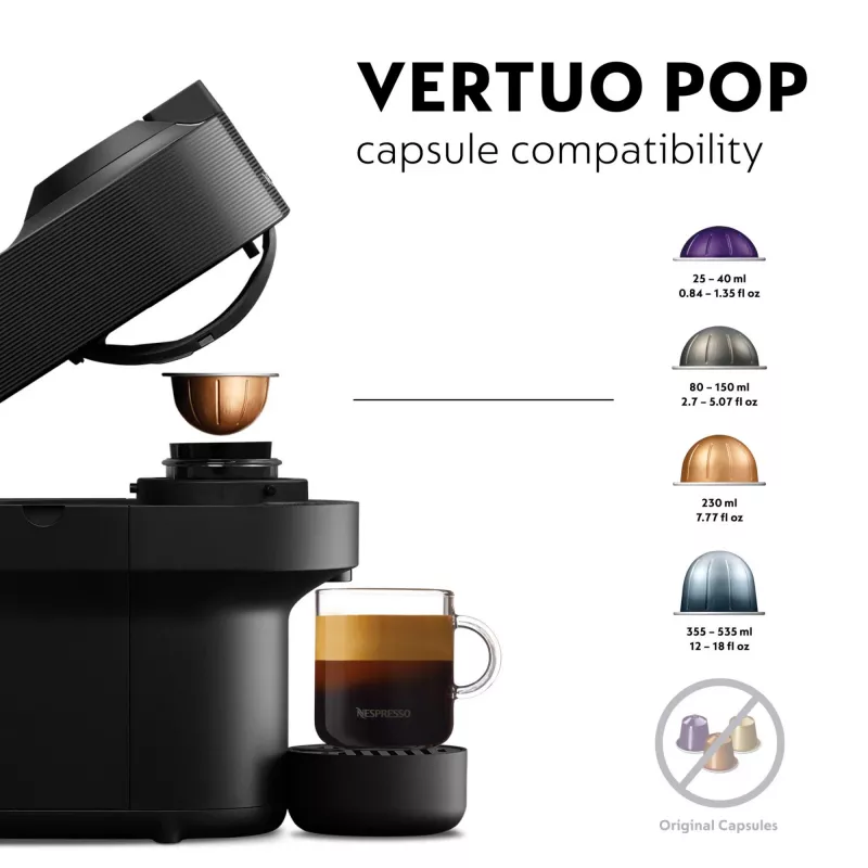 De’Longhi NESPRESSO® Vertuo Pop ENV90.B - Liquorice Schwarz, Kapselkaffeemaschine, 0,56 L, Kaffeekapsel, 1260 W, Schwarz