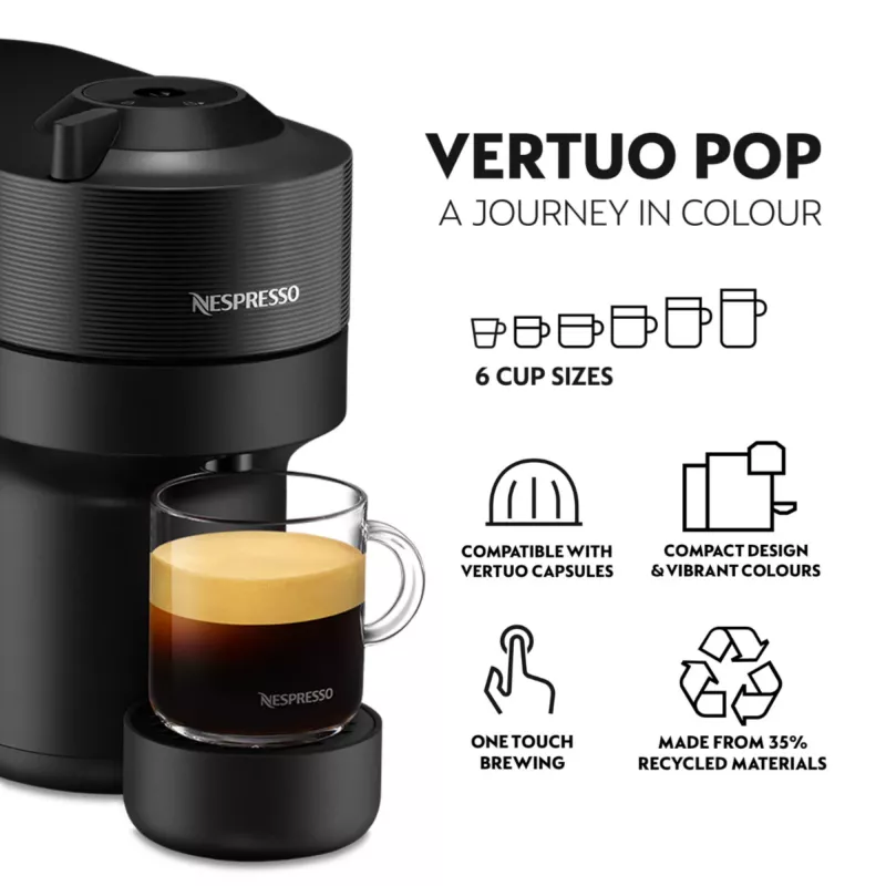 De’Longhi NESPRESSO® Vertuo Pop ENV90.B - Liquorice Schwarz, Kapselkaffeemaschine, 0,56 L, Kaffeekapsel, 1260 W, Schwarz