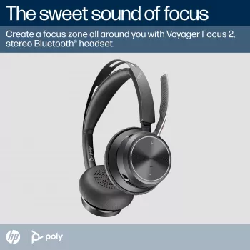 HP Poly Voyager Focus 2 Microsoft Teams Certified USB-C-C Headset +USB-C/A Adapter +Charging Stand