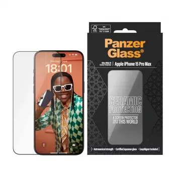 PanzerGlass ® Ceramic Protection für iPhone 15 Pro Max | Ultra-Wide Fit mit EasyAligner