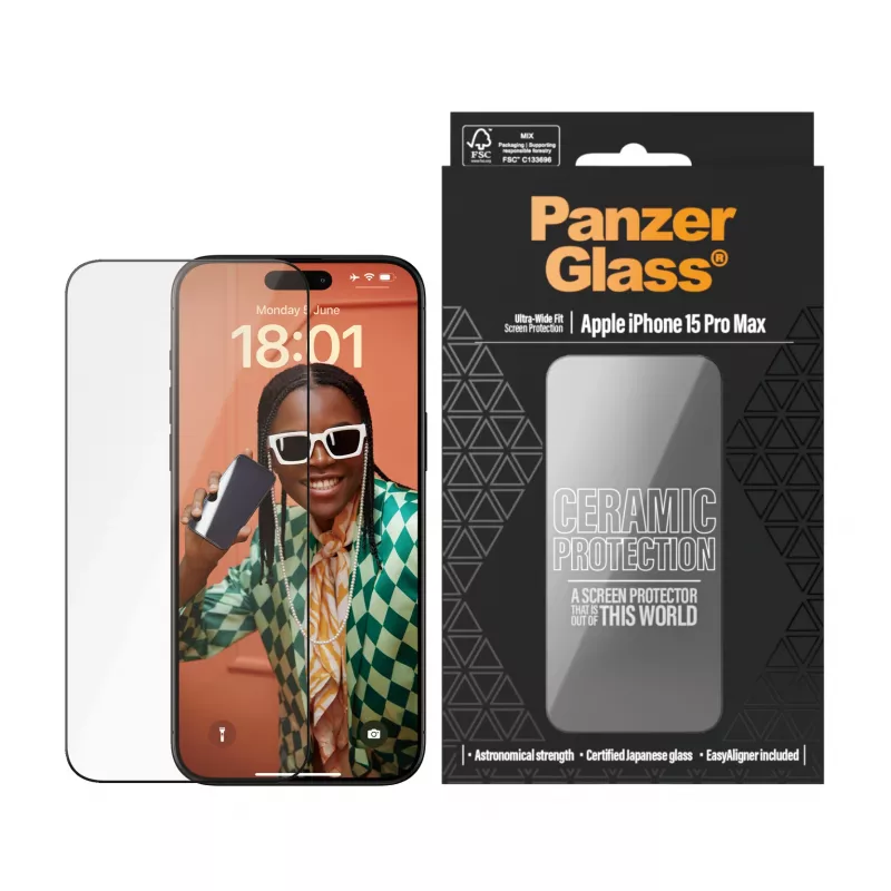 PanzerGlass ® Ceramic Protection für iPhone 15 Pro Max | Ultra-Wide Fit mit EasyAligner