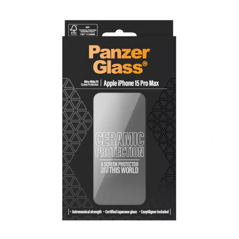PanzerGlass ® Ceramic Protection für iPhone 15 Pro Max | Ultra-Wide Fit mit EasyAligner
