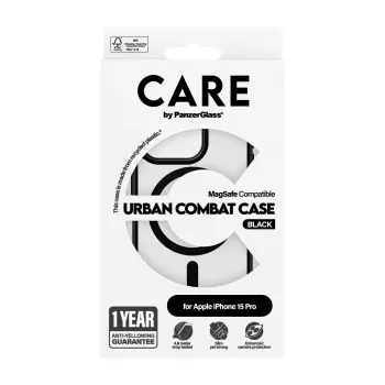 PanzerGlass CARE™ by ® Urban Combat Case Transparent mit schwarzem MagSafe für iPhone 15 Pro