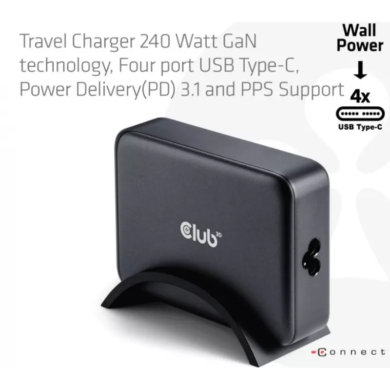 Mobilgerät-Ladegerät CLUB3D CAC-1918 Universal Schwarz AC 4 USB Typ-C Anschlüsse