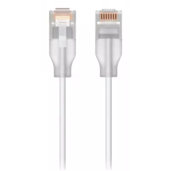 Netzwerk-Patchkabel UBIQUITI UACC-Cable-Patch-EL-1M-W — Cat6, 1 m, 2,5 GbE, PoE++ (4PPoE), transluzent, RJ-45 Stecker–Stecker