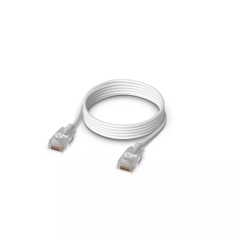 Netzwerk-Patchkabel UBIQUITI UACC-Cable-Patch-EL-1M-W — Cat6, 1 m, 2,5 GbE, PoE++ (4PPoE), transluzent, RJ-45 Stecker–Stecker