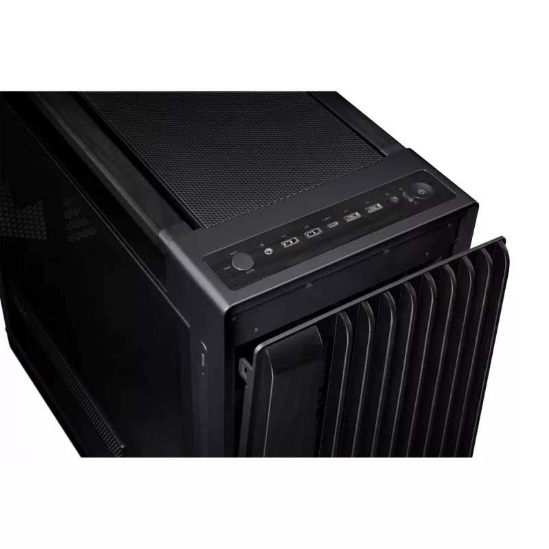 PC-Gehäuse ASUS ProArt PA602 Wood Edition Midi Tower Schwarz — Holz, ATX/EATX-Unterstützung, Temperglas, 4×3,5 Zoll / 8×2,5 Zoll, GPU bis zu 450 mm
