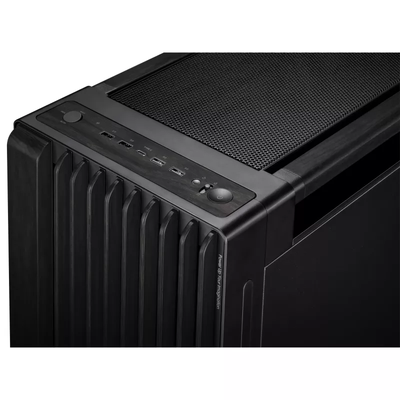 PC-Gehäuse ASUS ProArt PA602 Wood Edition Midi Tower Schwarz — Holz, ATX/EATX-Unterstützung, Temperglas, 4×3,5 Zoll / 8×2,5 Zoll, GPU bis zu 450 mm