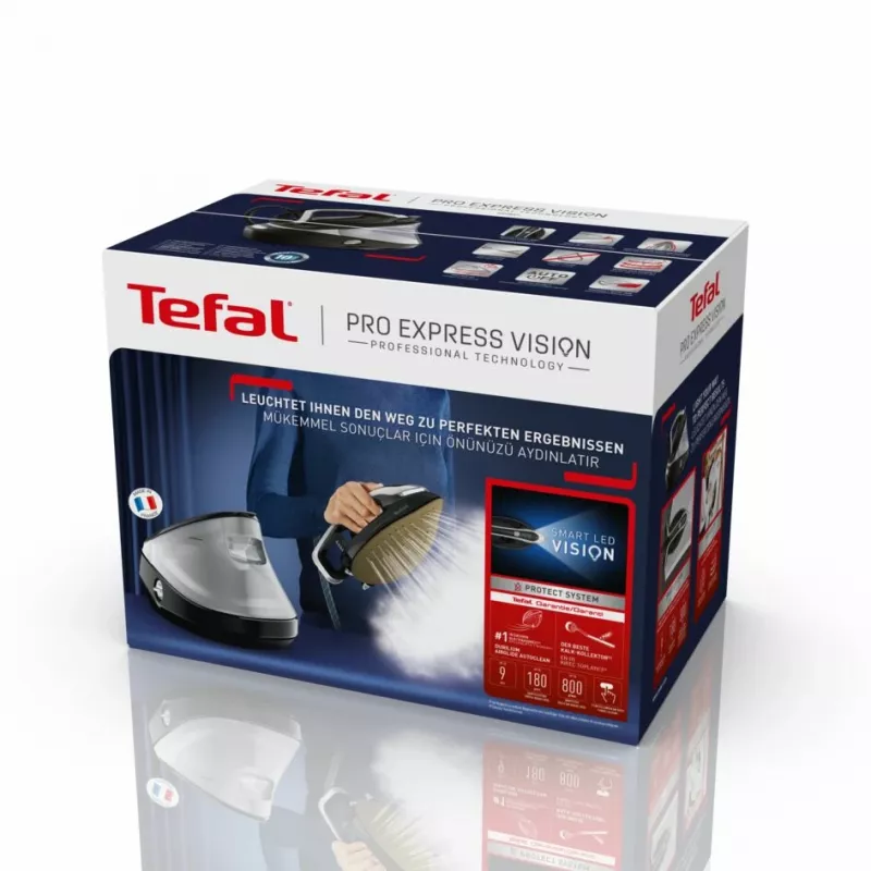 Tefal Pro Express Vision GV9821 3000 W 1,2 L Durilium AirGlide Autoclean Bügelsohle Schwarz, Silber