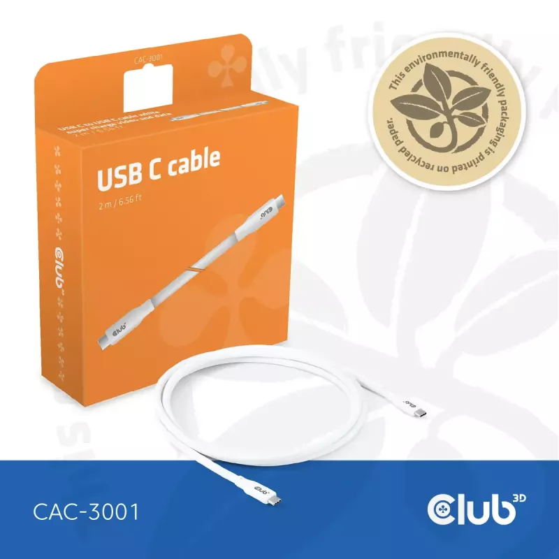 USB-C-Kabel CLUB3D CAC-3001 2m USB4 Gen 3x2 weiß