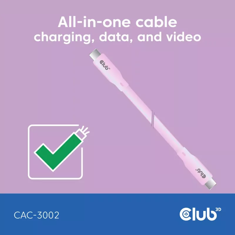USB-C-Kabel CLUB3D CAC-3002 2m USB4 Gen 3x2 Pink