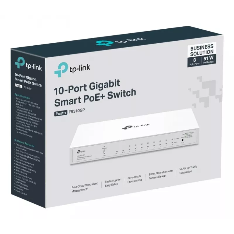 TP-Link FESTA FS310GP Netzwerk-Switch Managed L2/L2+ Gigabit Ethernet (10/100/1000) Power over Ethernet (PoE) 1U Weiß