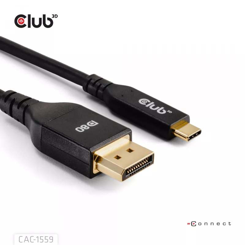 USB-Typ-C-auf-DisplayPort-2.1-Kabel, Club 3D CAC-1559, bidirektional, VESA DP80-zertifiziert, 1 m