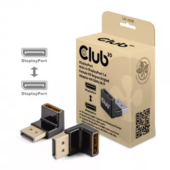 Adapter club 3D DisplayPort Stecker auf DisplayPort 1.4 Buchse 90° abgewinkelt, unterstützt 4K@120Hz