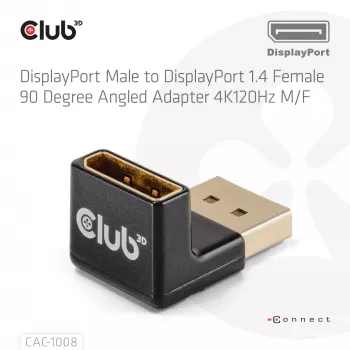 Adapter club 3D DisplayPort Stecker auf DisplayPort 1.4 Buchse 90° abgewinkelt, unterstützt 4K@120Hz