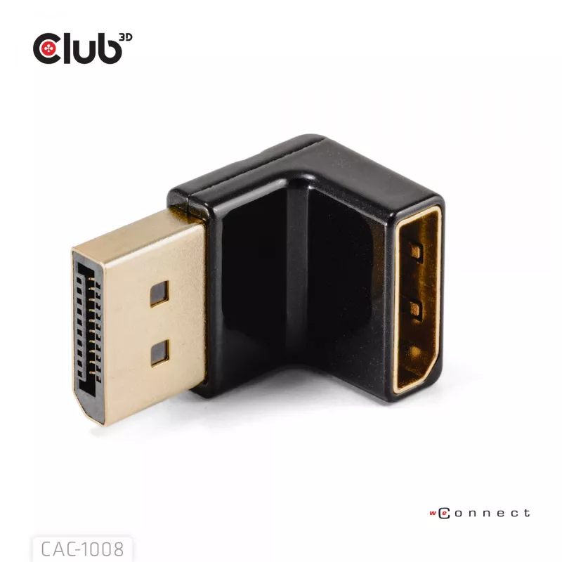 Adapter club 3D DisplayPort Stecker auf DisplayPort 1.4 Buchse 90° abgewinkelt, unterstützt 4K@120Hz