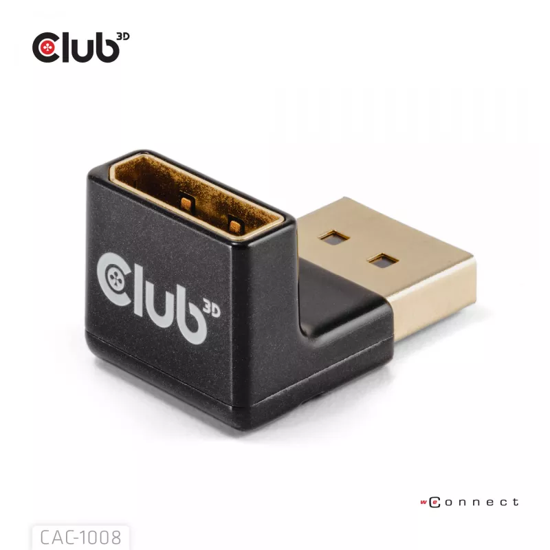 Adapter club 3D DisplayPort Stecker auf DisplayPort 1.4 Buchse 90° abgewinkelt, unterstützt 4K@120Hz