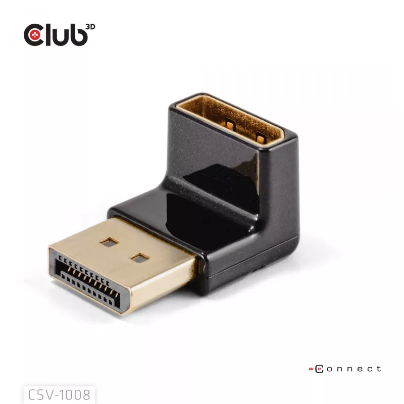 Adapter club 3D DisplayPort Stecker auf DisplayPort 1.4 Buchse 90° abgewinkelt, unterstützt 4K@120Hz