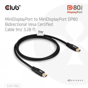 CLUB3D MiniDisplayPort™ auf MiniDisplayPort bidirektionales VESA DP80 zertifiziertes Kabel M/M 1m/3,28ft