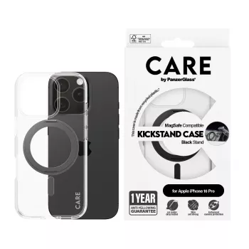 PanzerGlass CARE™ by ® Case Transparent mit schwarzem Kickstand & MagSafe iPhone 16 Pro