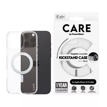 PanzerGlass CARE™ by ® Case Transparent w. Silver Kickstand & MagSafe iPhone 16 Pro Max