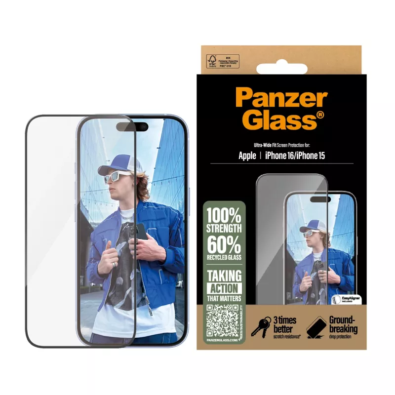 PanzerGlass ® Displayschutzfolie iPhone 16 | 15 | Ultra-Wide Fit