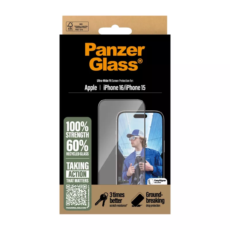 PanzerGlass ® Displayschutzfolie iPhone 16 | 15 | Ultra-Wide Fit