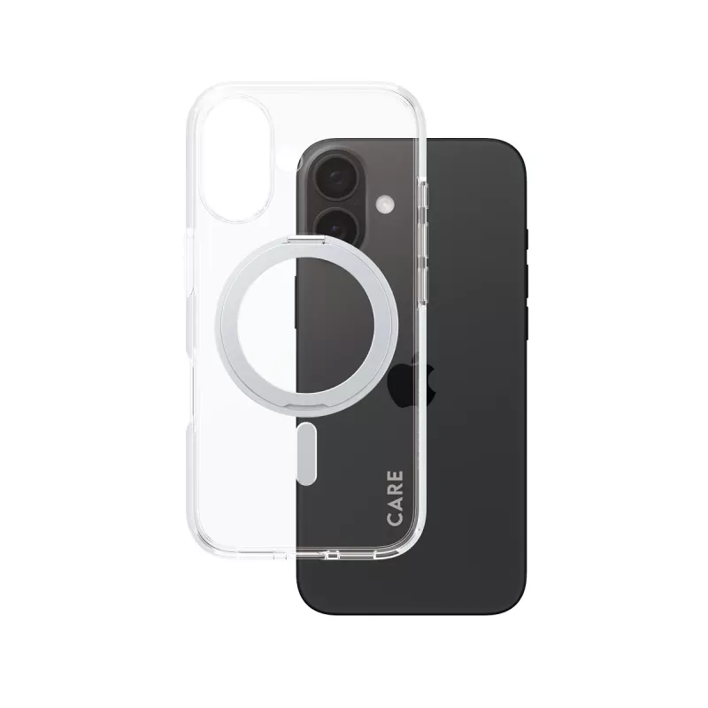 PanzerGlass CARE™ by ® Case Transparent mit silbernem Kickstand & MagSafe iPhone 16
