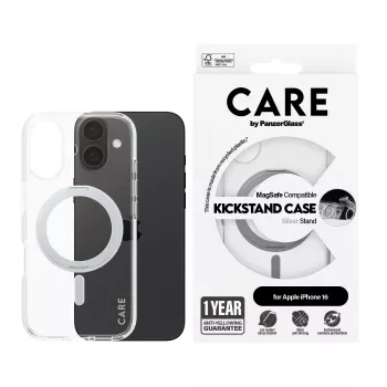 PanzerGlass CARE™ by ® Case Transparent mit silbernem Kickstand & MagSafe iPhone 16