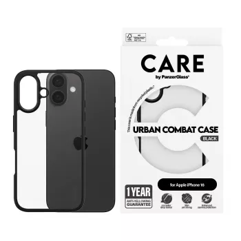 PanzerGlass CARE™ by ® Urban Combat Hülle Transparent mit schwarzem Rahmen iPhone 16
