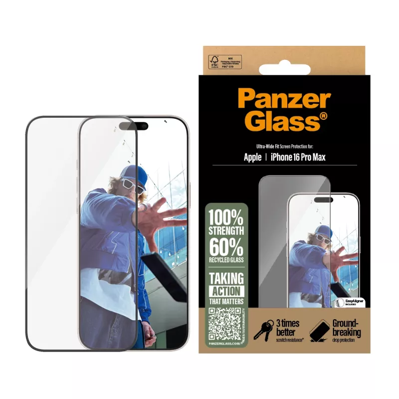 PanzerGlass® Displayschutzfolie iPhone 16 Pro Max | Ultra-Wide Fit