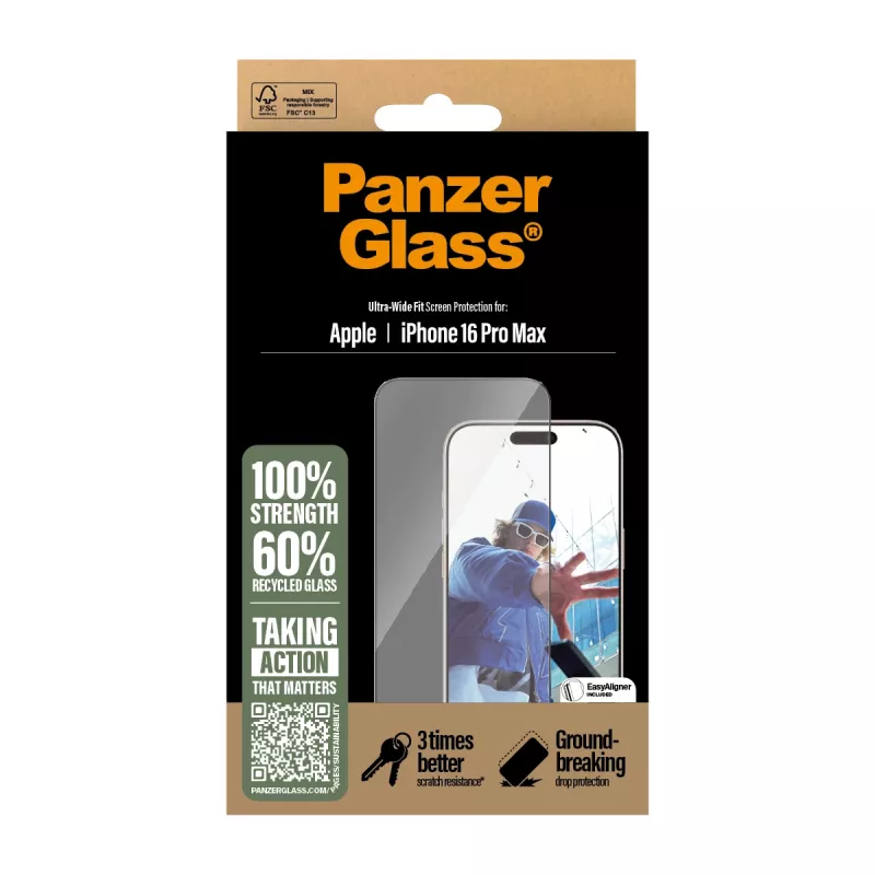 PanzerGlass® Displayschutzfolie iPhone 16 Pro Max | Ultra-Wide Fit