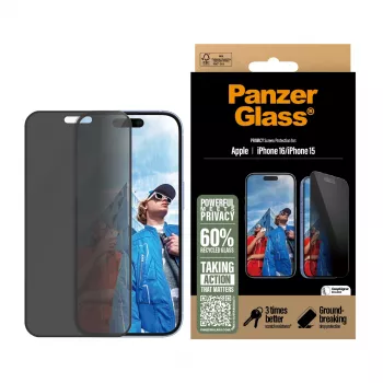 PanzerGlass® Privacy Screen Protector iPhone 16 | 15 | Ultra-Wide Fit mit EasyAligner