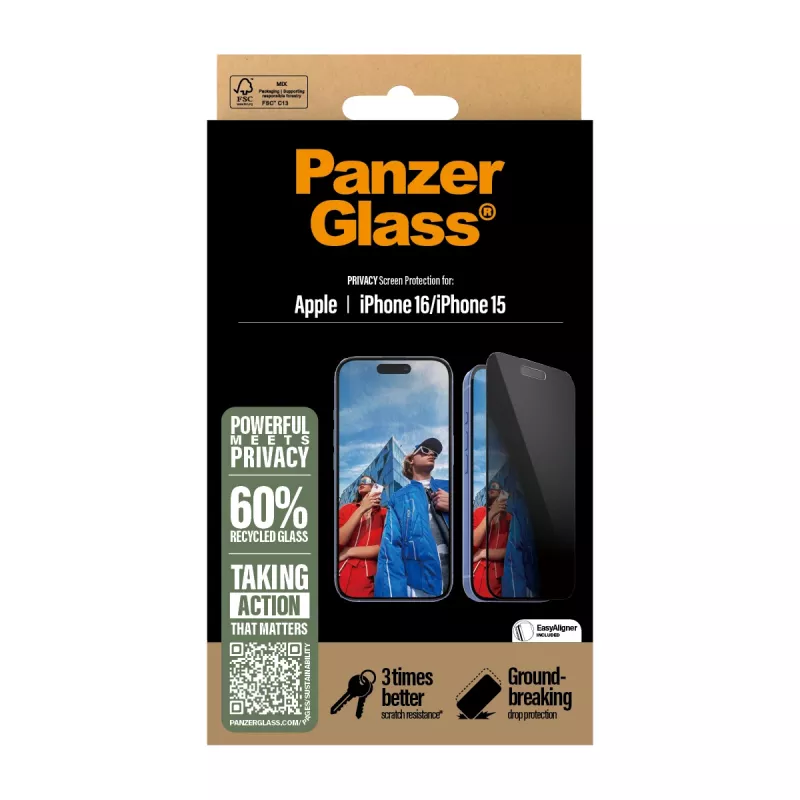 PanzerGlass® Privacy Screen Protector iPhone 16 | 15 | Ultra-Wide Fit mit EasyAligner