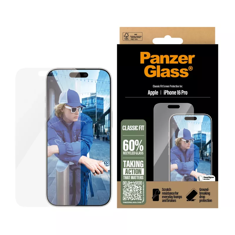 PanzerGlass ® Displayschutzfolie iPhone 16 Pro | Classic Fit, Apple, Apple - iPhone 16 Pro, Trockenanwendung, Kratzfest, Stoßfest, Transparent, 1 Stück